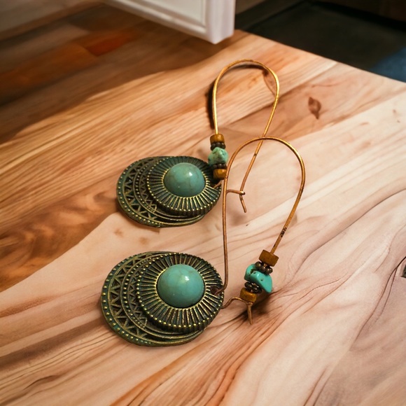 Duufin Women's Bohemian Vintage Drop Dangle Design Blue/Bronze Earrings - Picture 4 of 5